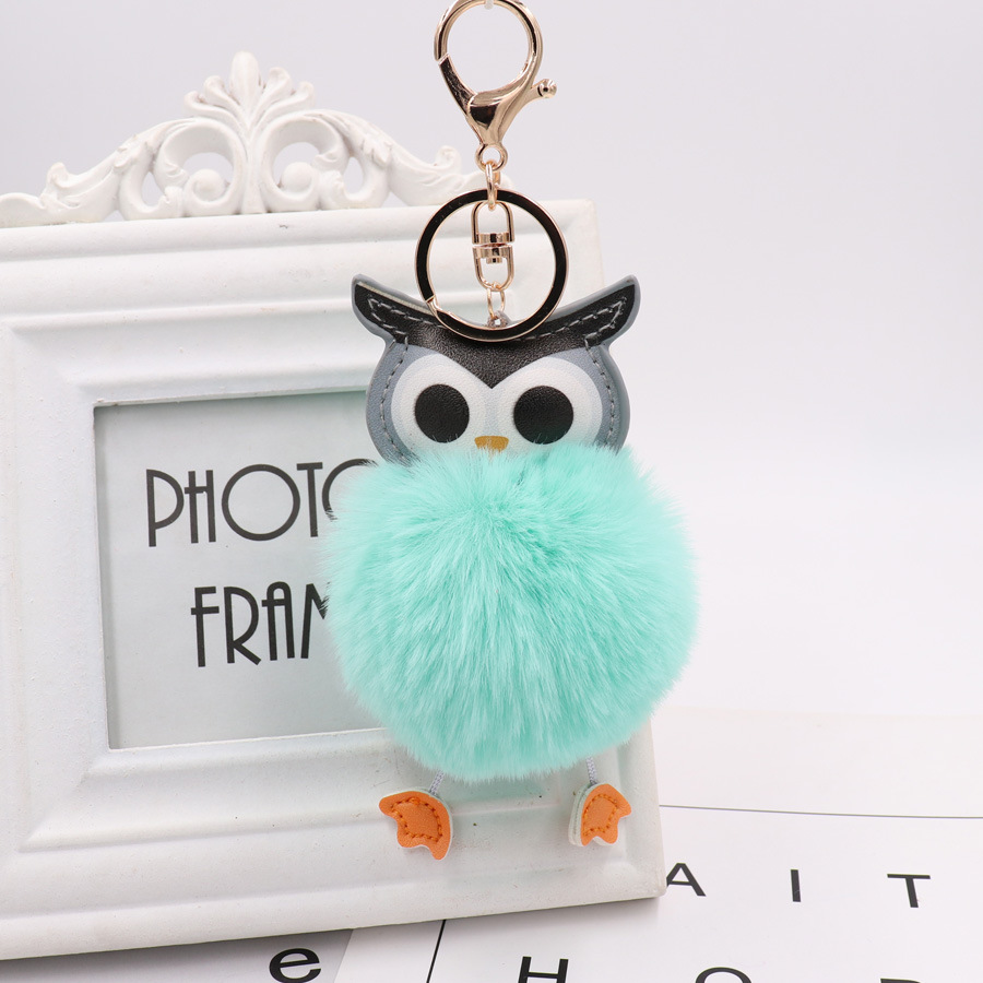 Cute Owl Hairball Keychain Pu Leather Cartoon Plush Doll Pendant Bag Car Pendant Gift-16
