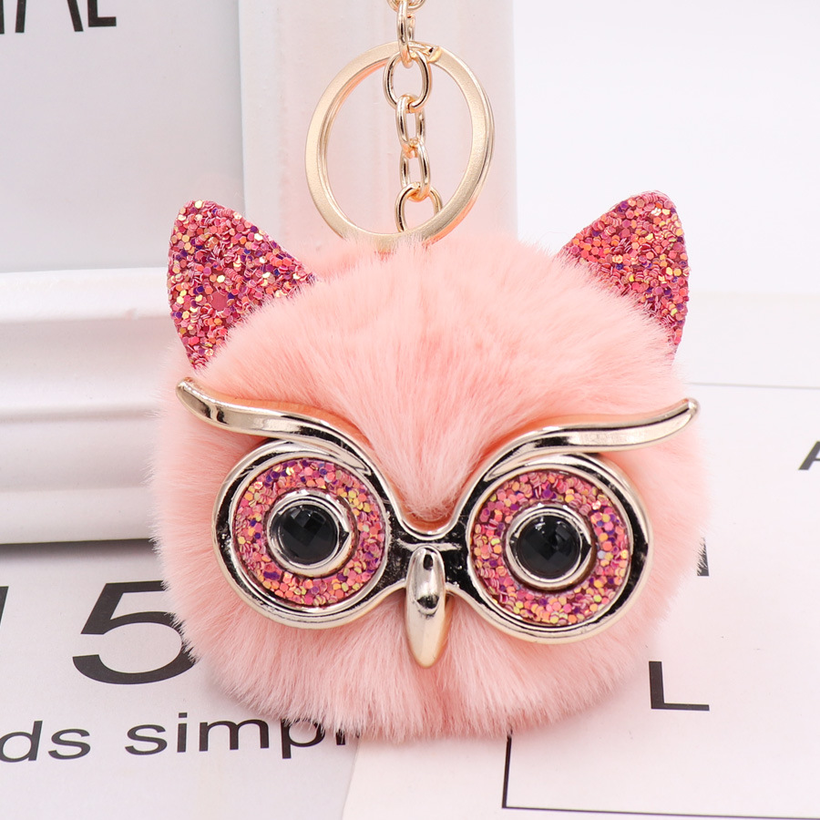 Gretel Owl Plush Key Ring Imitation Rabbit Hair Ball Bag Pendant Fur Car Pendant-11