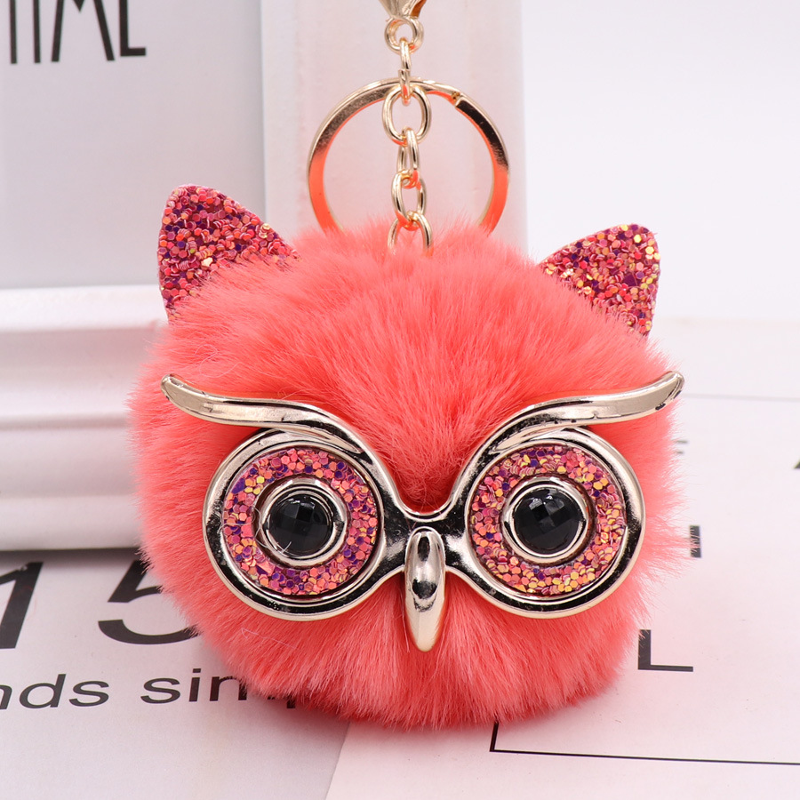 Gretel Owl Plush Key Ring Imitation Rabbit Hair Ball Bag Pendant Fur Car Pendant-12