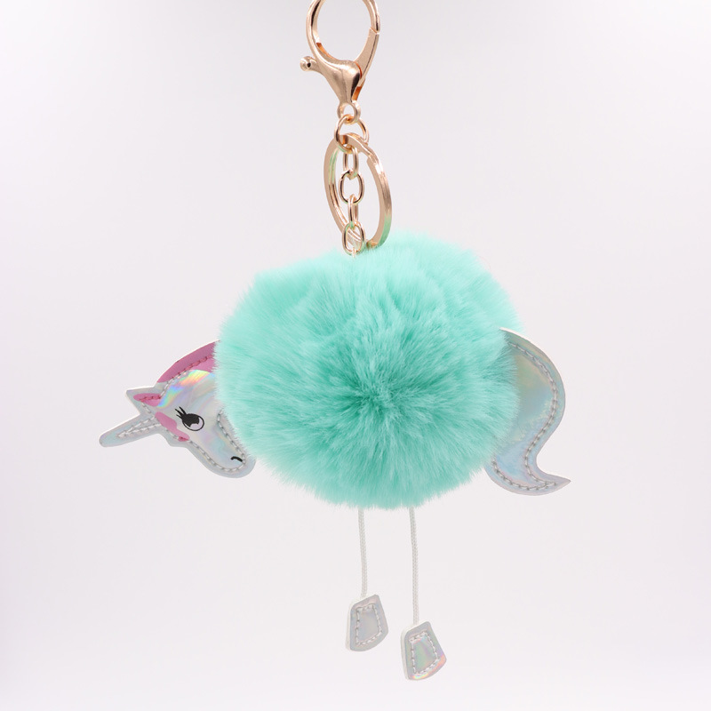 Unicorn Key Ring Imitation Rex Rabbit Hair Ball Pendant Pu Leather Cartoon Pony Plush Bag Key Ring-9