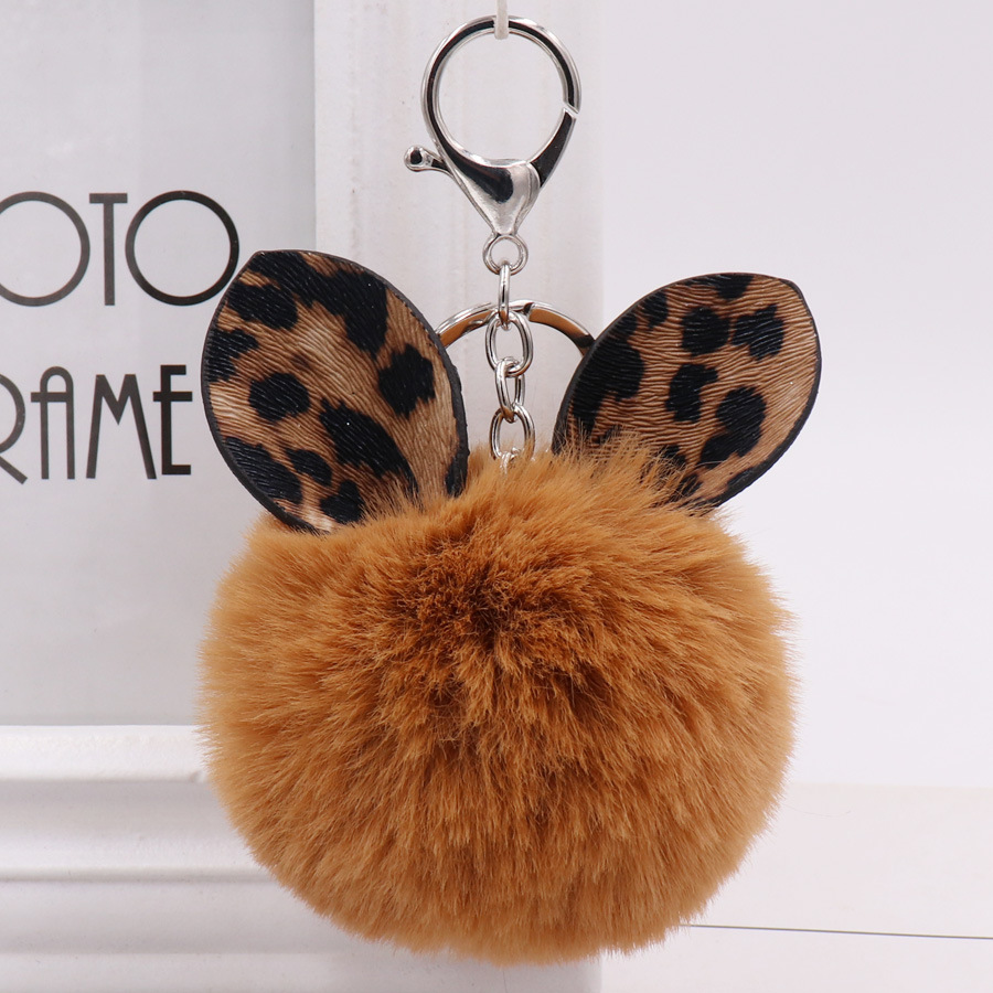Leopard Ear Hair Ball Key Chain Women's Bag Pendant Plush Car Key Chain Pendant-3