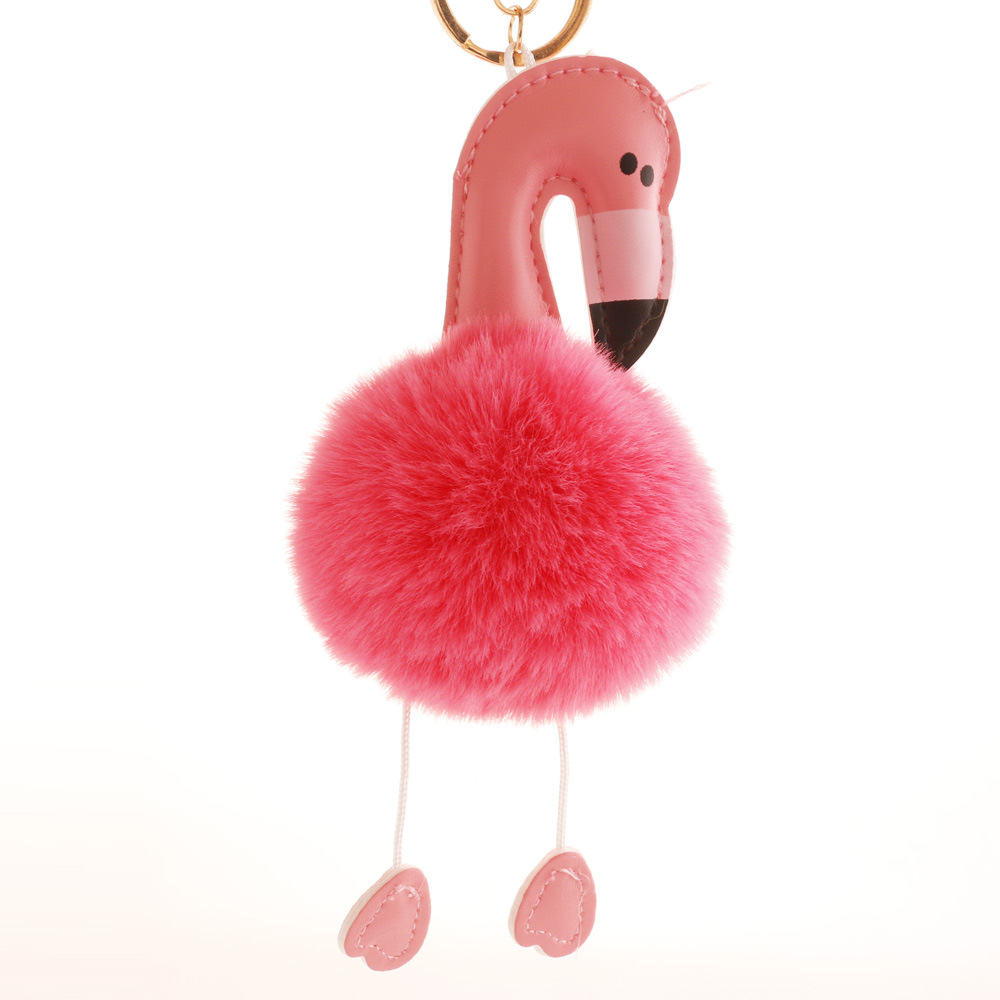 Pu Leather Flamingo Hair Ball Key Chain Plush Schoolbag Key Chain Pendant Small Gift-1