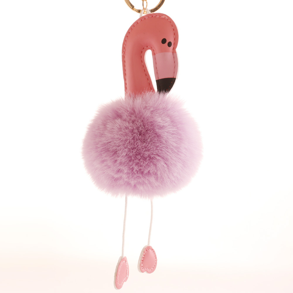 Pu Leather Flamingo Hair Ball Key Chain Plush Schoolbag Key Chain Pendant Small Gift-2