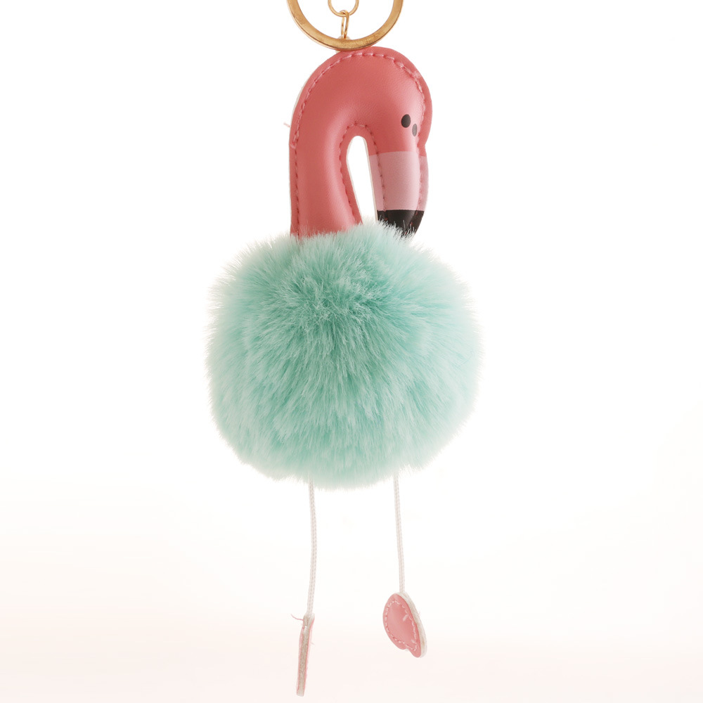 Pu Leather Flamingo Hair Ball Key Chain Plush Schoolbag Key Chain Pendant Small Gift-6