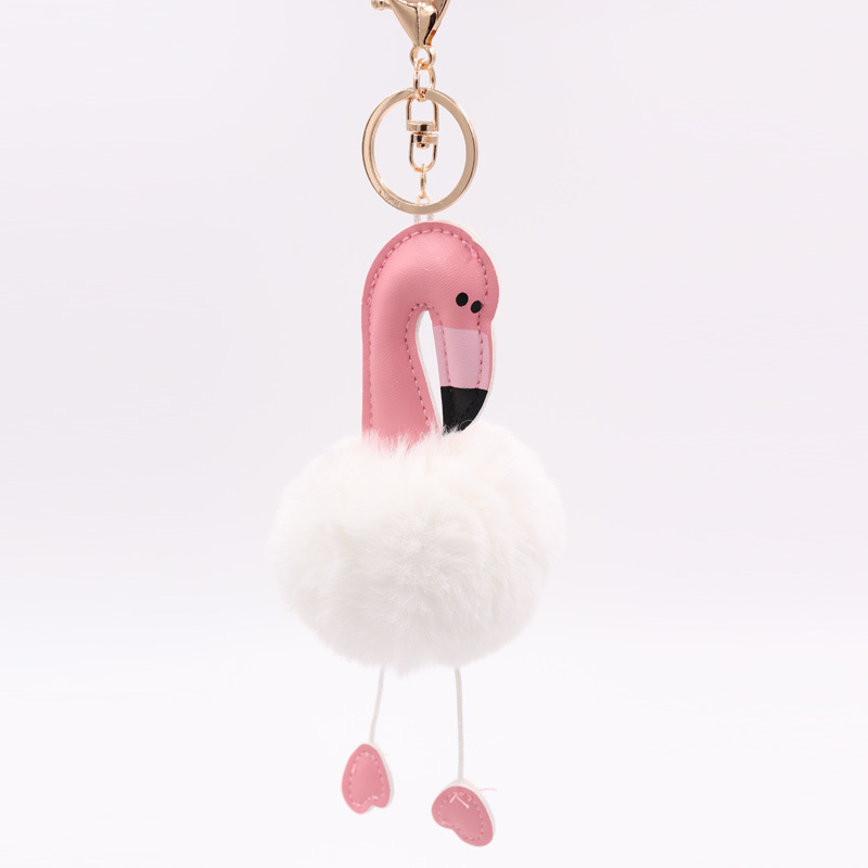 Pu Leather Flamingo Hair Ball Key Chain Plush Schoolbag Key Chain Pendant Small Gift-8
