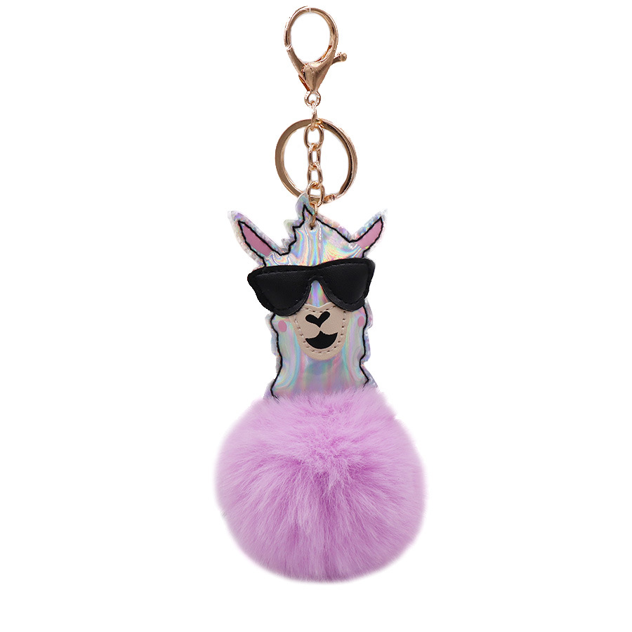Black Glasses Alpaca Hair Ball Pendant Lady Fur Bag Key Chain Plush Doll Pendant-1