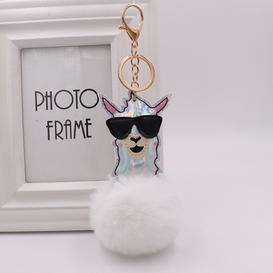 Black Glasses Alpaca Hair Ball Pendant Lady Fur Bag Key Chain Plush Doll Pendant-6