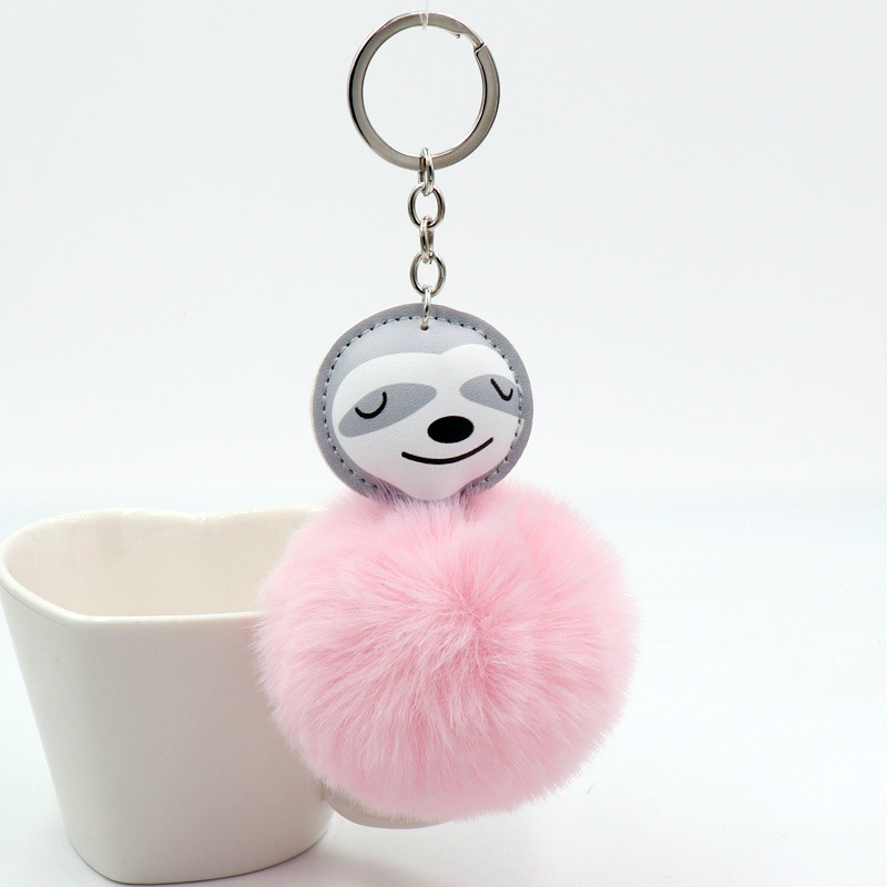 Cute Cute Sloth Bag Pendant Pu Leather Cotton Filled Imitation Rabbit Fur Ball Key Chain Accessories-1