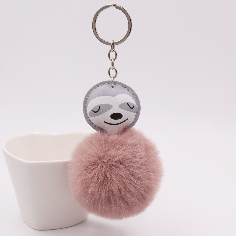 Cute Cute Sloth Bag Pendant Pu Leather Cotton Filled Imitation Rabbit Fur Ball Key Chain Accessories-5
