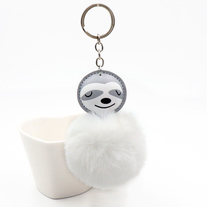 Cute Cute Sloth Bag Pendant Pu Leather Cotton Filled Imitation Rabbit Fur Ball Key Chain Accessories-6
