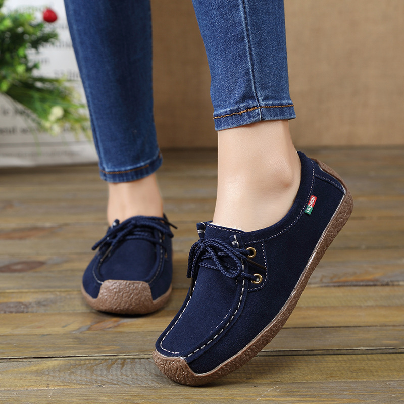 Autumn And Winter Soft Sole Lace Up Comportable Casual Flats-blue