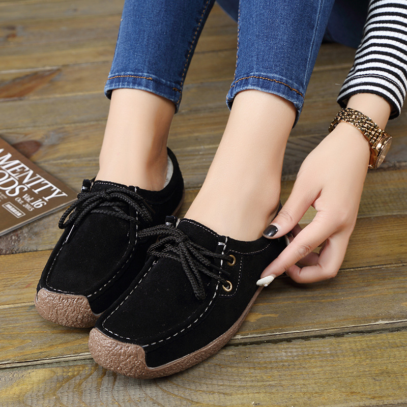 Autumn And Winter Soft Sole Lace Up Comportable Casual Flats-black(cotton)