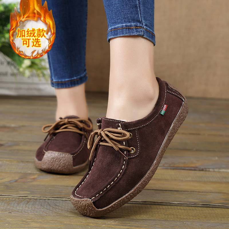 Autumn And Winter Soft Sole Lace Up Comportable Casual Flats-coffee(cotton)