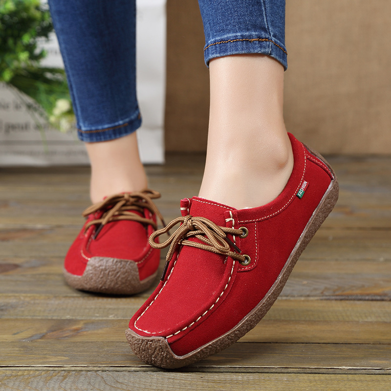 Autumn And Winter Soft Sole Lace Up Comportable Casual Flats-red