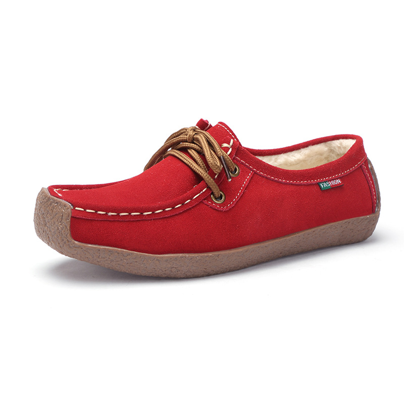 Autumn And Winter Soft Sole Lace Up Comportable Casual Flats-red(cotton)
