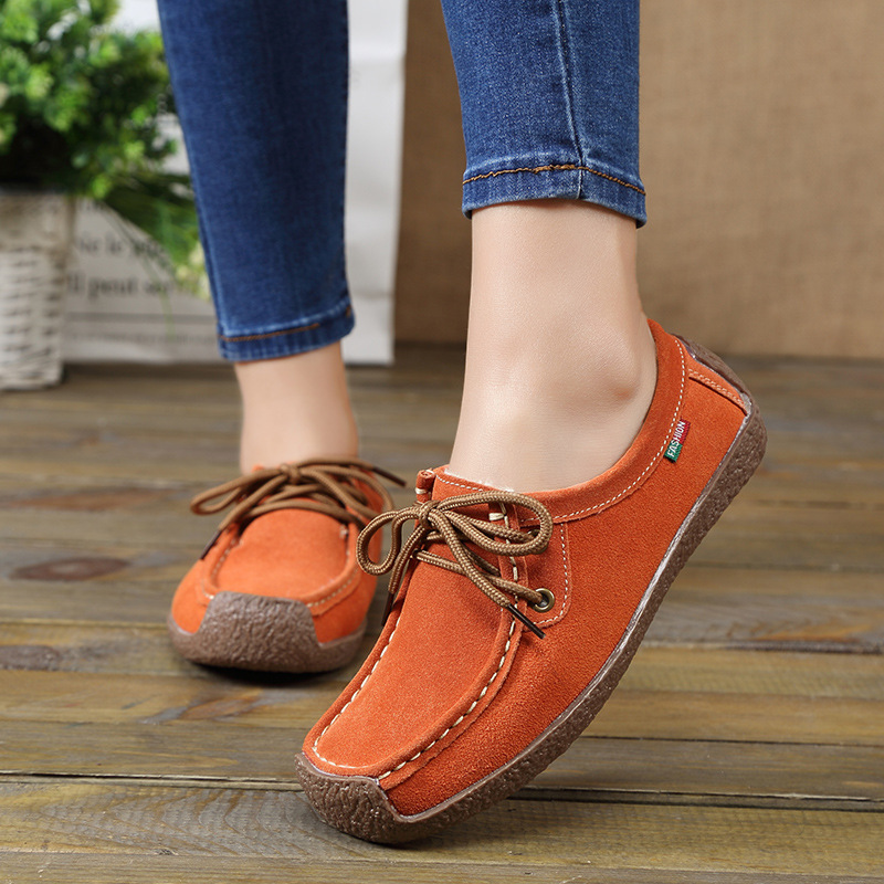 Autumn And Winter Soft Sole Lace Up Comportable Casual Flats-orange
