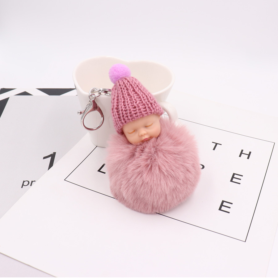 Cute Cute Sleeping Doll Hairball Key Chain Women's Plush Doll Bag Car Pendant-14