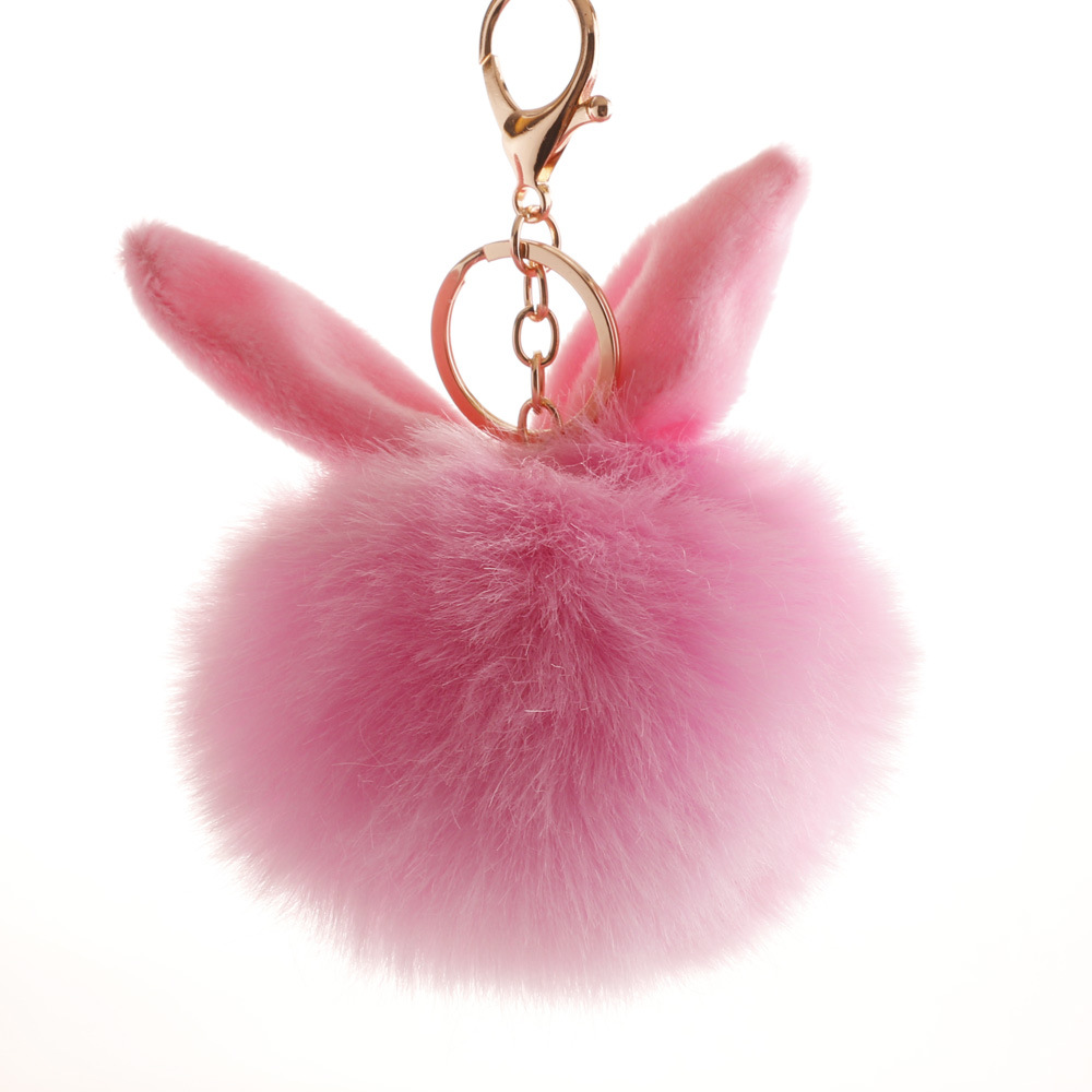 Lovely Rabbit Ear Hair Ball Key Chain 10cm Imitation Rabbit Hair Pendant-3