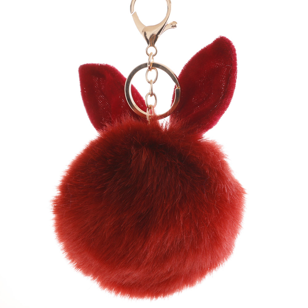 Lovely Rabbit Ear Hair Ball Key Chain 10cm Imitation Rabbit Hair Pendant-12