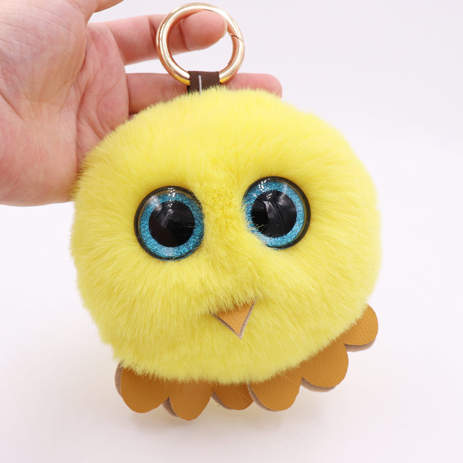 Owl Hairball Key Chain Pu Leather Imitation Wool Big Eye Bird Bag Car Pendant-1