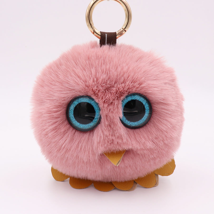 Owl Hairball Key Chain Pu Leather Imitation Wool Big Eye Bird Bag Car Pendant-3
