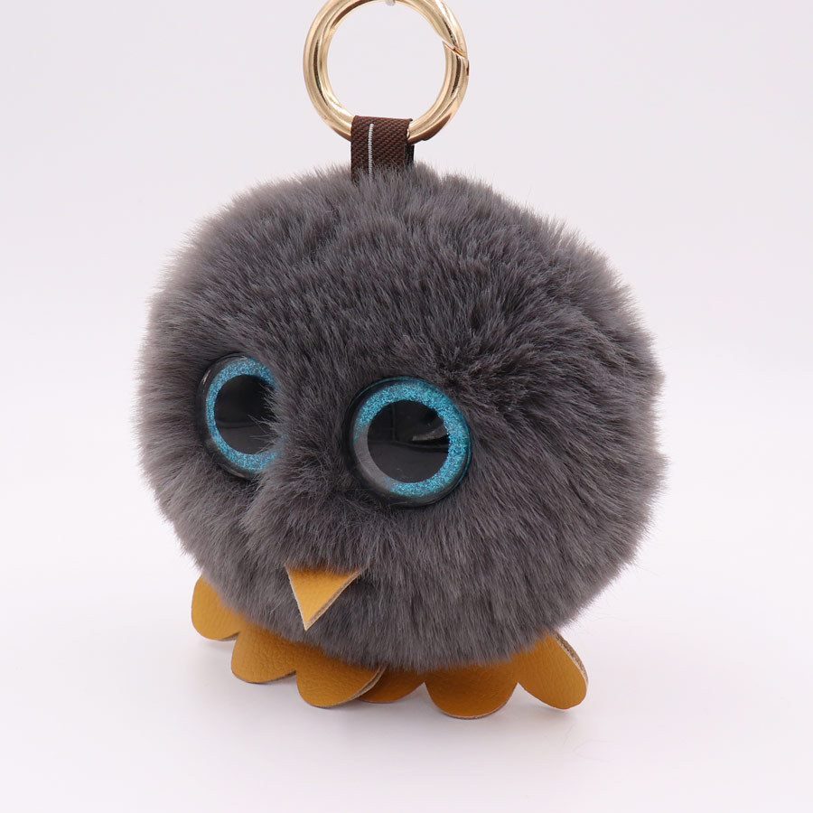 Owl Hairball Key Chain Pu Leather Imitation Wool Big Eye Bird Bag Car Pendant-4