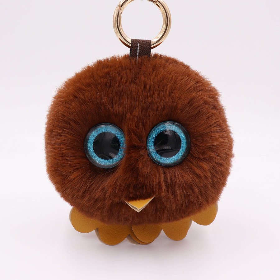 Owl Hairball Key Chain Pu Leather Imitation Wool Big Eye Bird Bag Car Pendant-5