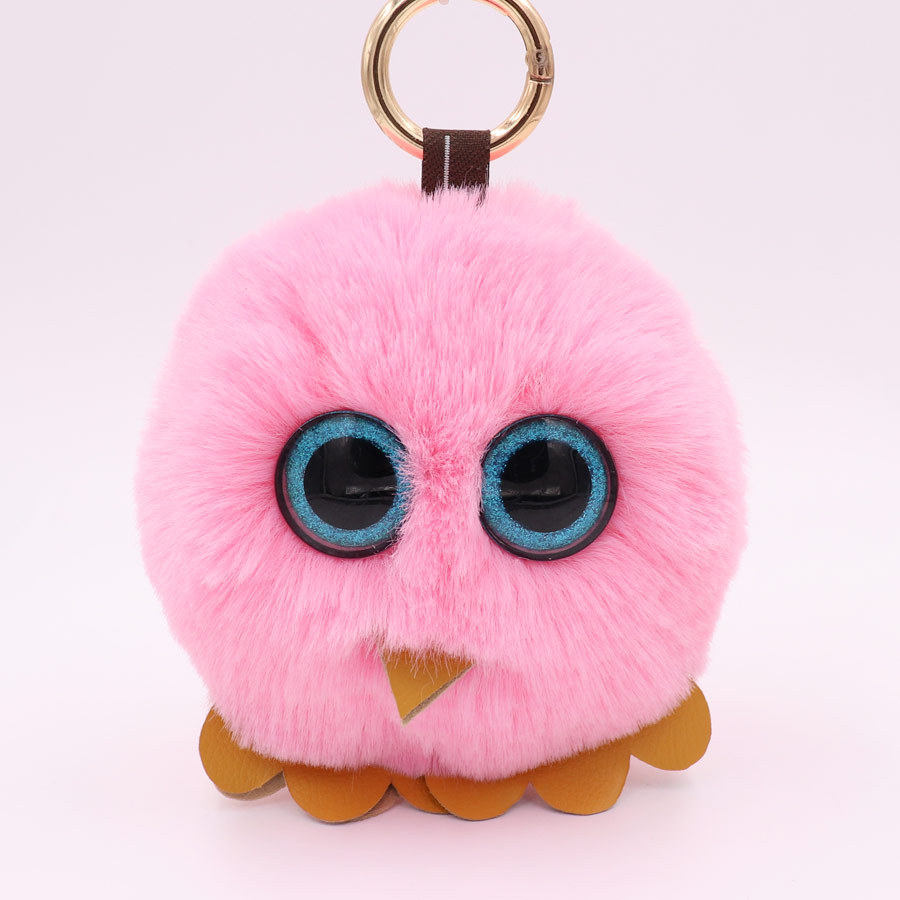 Owl Hairball Key Chain Pu Leather Imitation Wool Big Eye Bird Bag Car Pendant-6