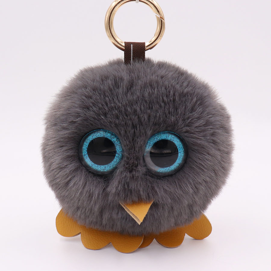 Owl Hairball Key Chain Pu Leather Imitation Wool Big Eye Bird Bag Car Pendant-7