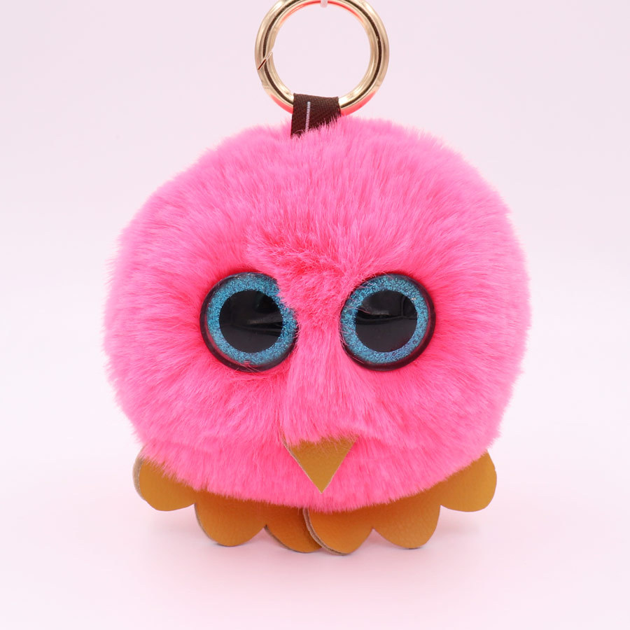 Owl Hairball Key Chain Pu Leather Imitation Wool Big Eye Bird Bag Car Pendant-8