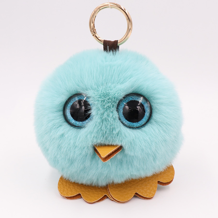 Owl Hairball Key Chain Pu Leather Imitation Wool Big Eye Bird Bag Car Pendant-10