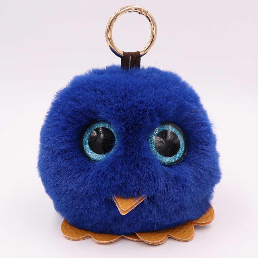 Owl Hairball Key Chain Pu Leather Imitation Wool Big Eye Bird Bag Car Pendant-11