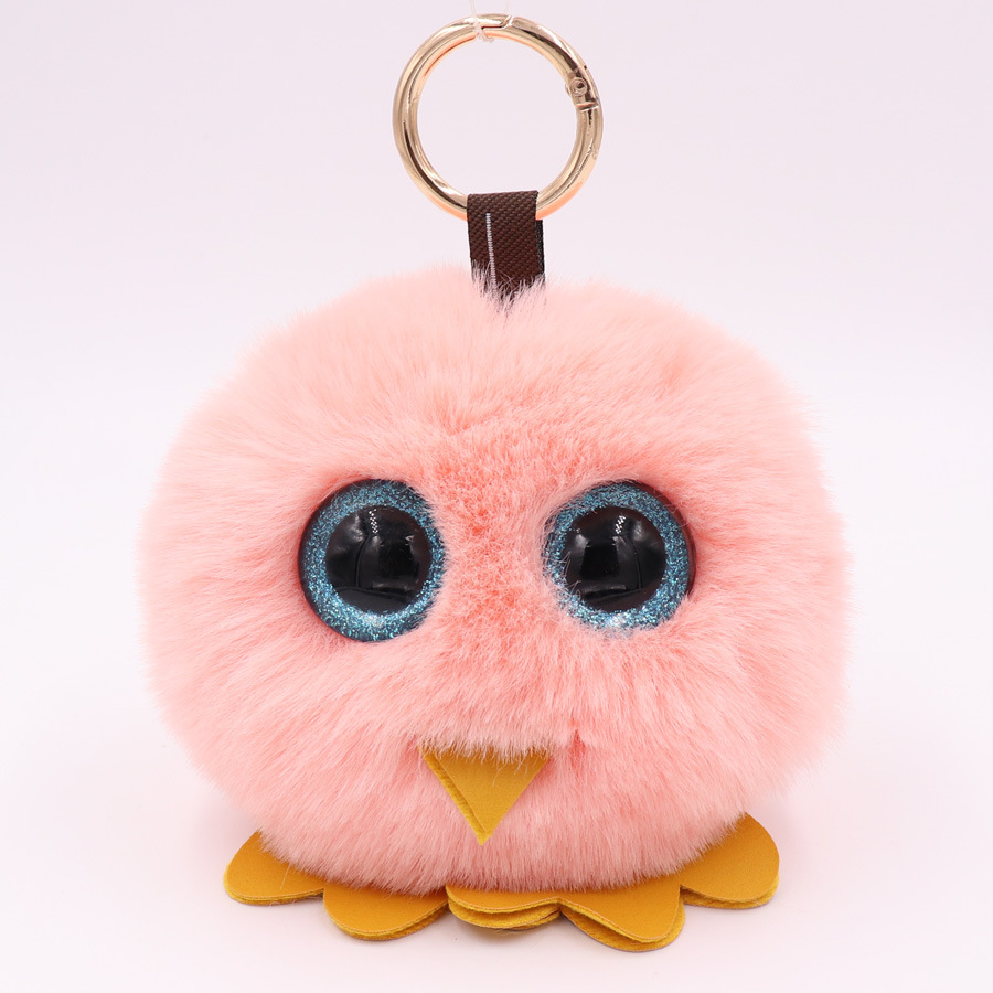 Owl Hairball Key Chain Pu Leather Imitation Wool Big Eye Bird Bag Car Pendant-13
