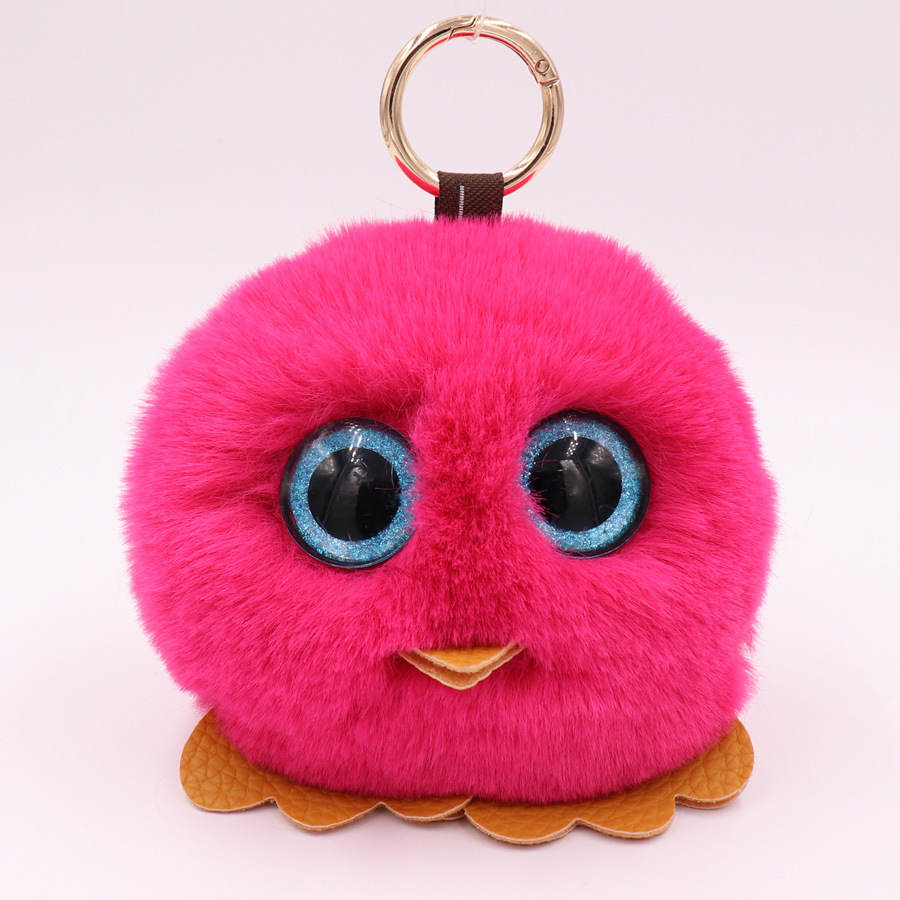 Owl Hairball Key Chain Pu Leather Imitation Wool Big Eye Bird Bag Car Pendant-16