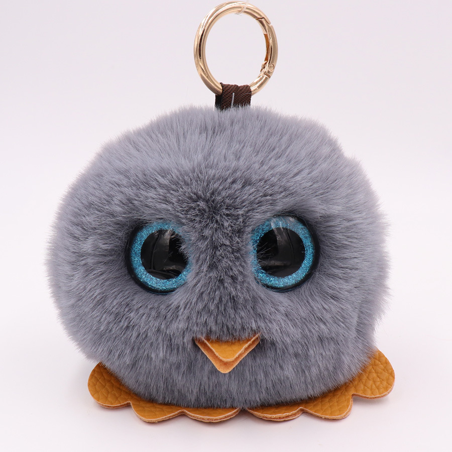 Owl Hairball Key Chain Pu Leather Imitation Wool Big Eye Bird Bag Car Pendant-18
