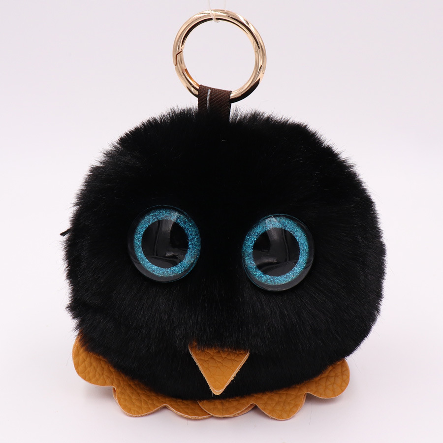 Owl Hairball Key Chain Pu Leather Imitation Wool Big Eye Bird Bag Car Pendant-20