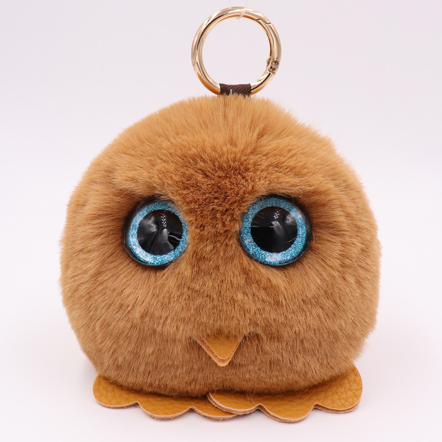 Owl Hairball Key Chain Pu Leather Imitation Wool Big Eye Bird Bag Car Pendant-21