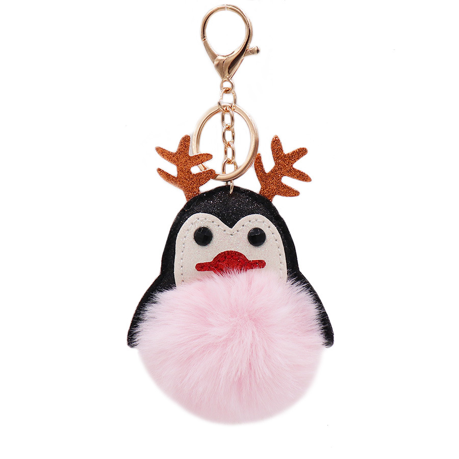 Christmas Lovely Antler Penguin Bag Key Chain Women's Fur Pendant Cartoon Plush Doll Pendant-1
