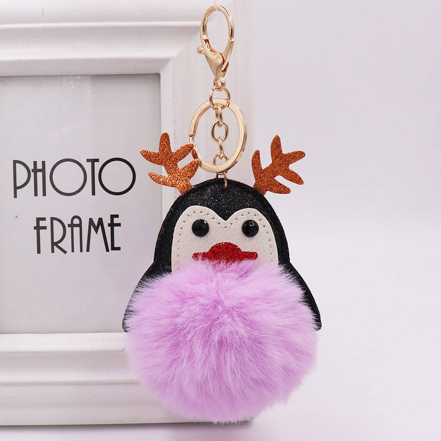 Christmas Lovely Antler Penguin Bag Key Chain Women's Fur Pendant Cartoon Plush Doll Pendant-2