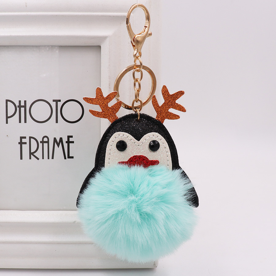 Christmas Lovely Antler Penguin Bag Key Chain Women's Fur Pendant Cartoon Plush Doll Pendant-3