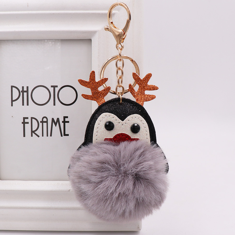 Christmas Lovely Antler Penguin Bag Key Chain Women's Fur Pendant Cartoon Plush Doll Pendant-4