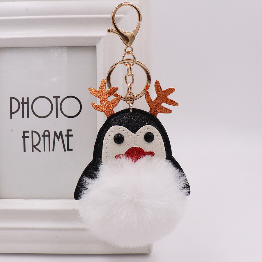 Christmas Lovely Antler Penguin Bag Key Chain Women's Fur Pendant Cartoon Plush Doll Pendant-5