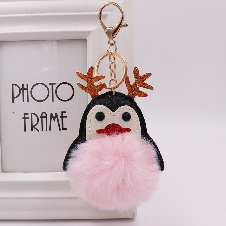 Christmas Lovely Antler Penguin Bag Key Chain Women's Fur Pendant Cartoon Plush Doll Pendant-6