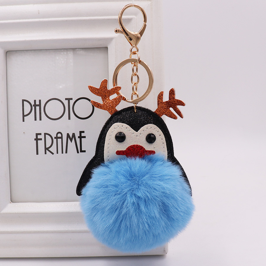 Christmas Lovely Antler Penguin Bag Key Chain Women's Fur Pendant Cartoon Plush Doll Pendant-7