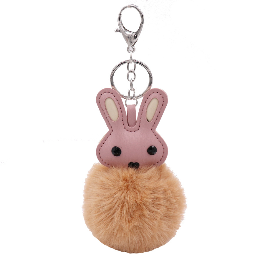 Cute Rabbit Plush Key Chain Pu Leather Bag Pendant Female Plush Ball Car Pendant-1