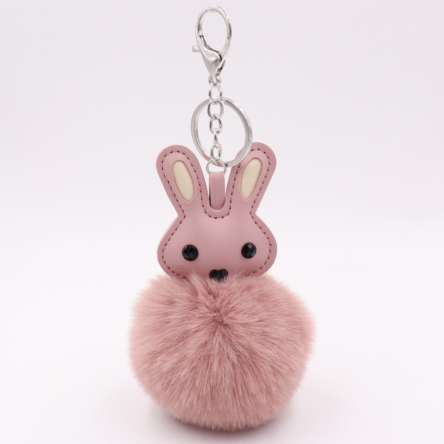 Cute Rabbit Plush Key Chain Pu Leather Bag Pendant Female Plush Ball Car Pendant-3