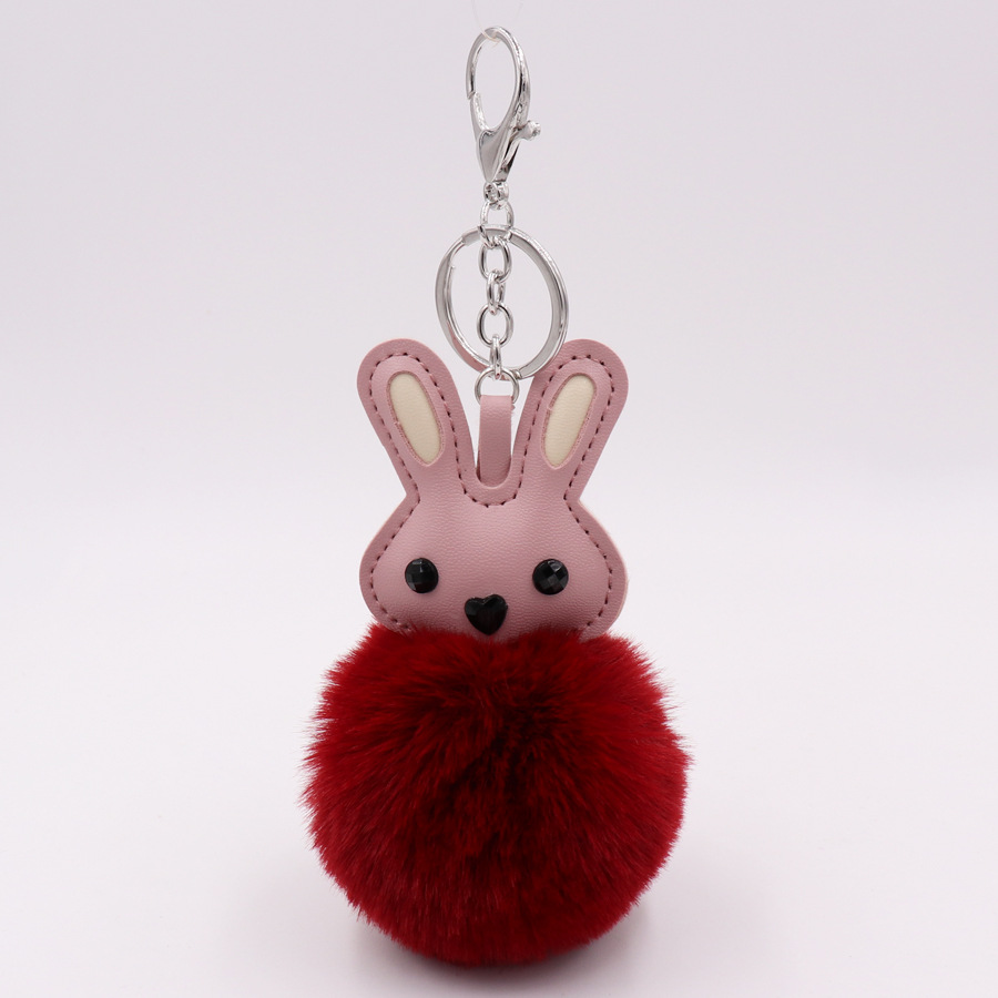 Cute Rabbit Plush Key Chain Pu Leather Bag Pendant Female Plush Ball Car Pendant-4