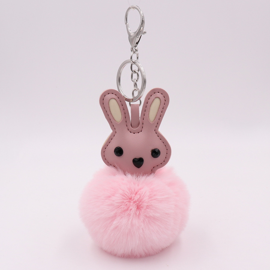 Cute Rabbit Plush Key Chain Pu Leather Bag Pendant Female Plush Ball Car Pendant-5