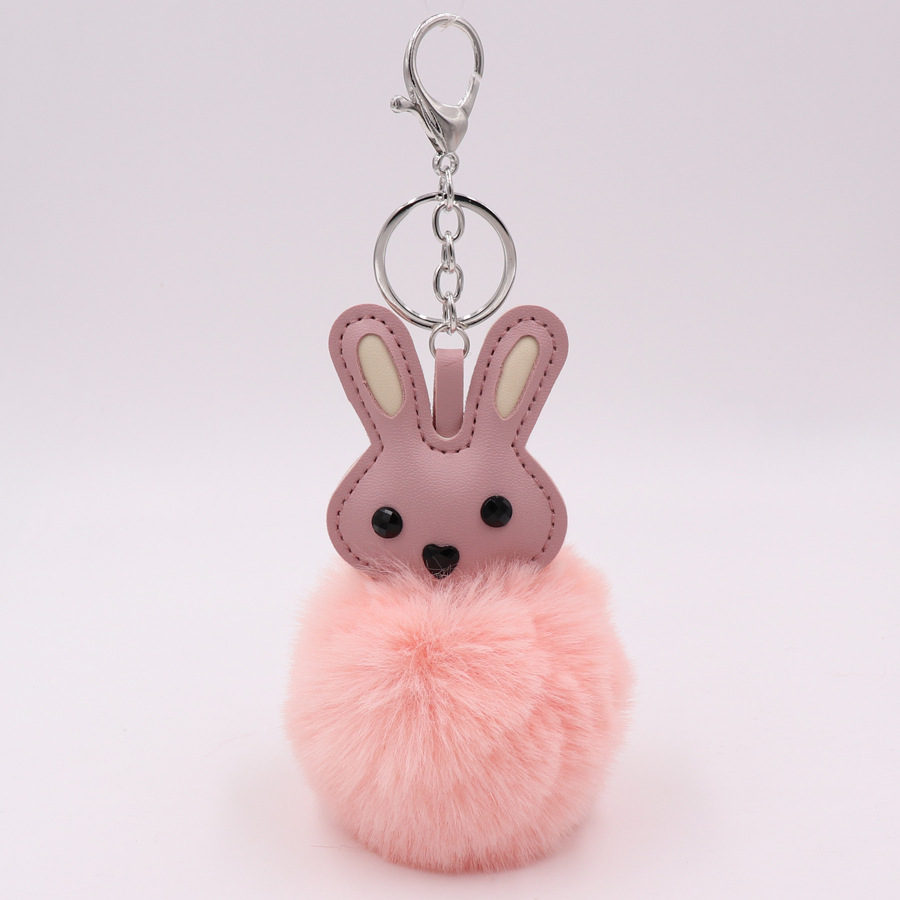 Cute Rabbit Plush Key Chain Pu Leather Bag Pendant Female Plush Ball Car Pendant-6