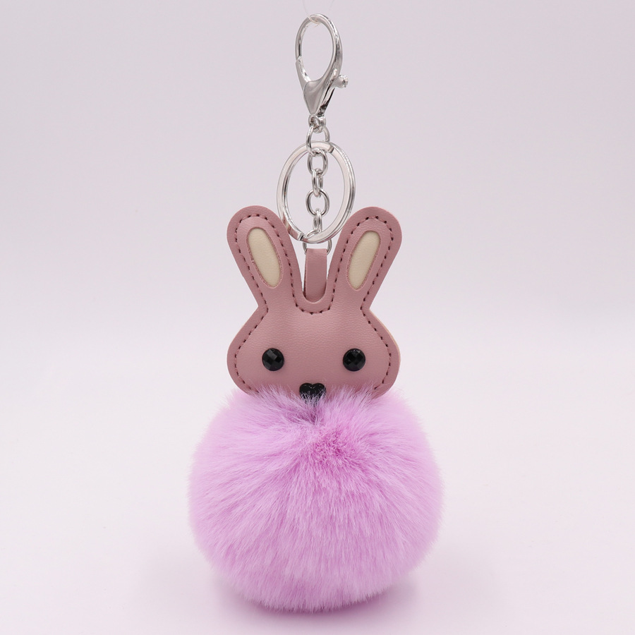 Cute Rabbit Plush Key Chain Pu Leather Bag Pendant Female Plush Ball Car Pendant-7